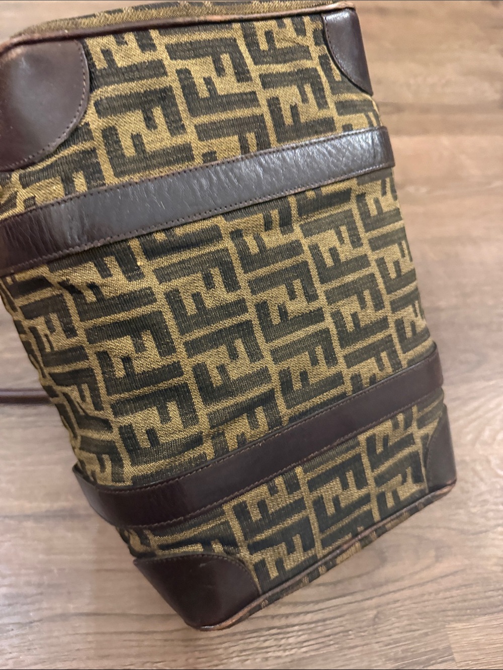 Vintage Zucca Fendi Boston Bag Brown & Tan FF Logo Canvas Tote Small Duffel - Picture 7 of 17